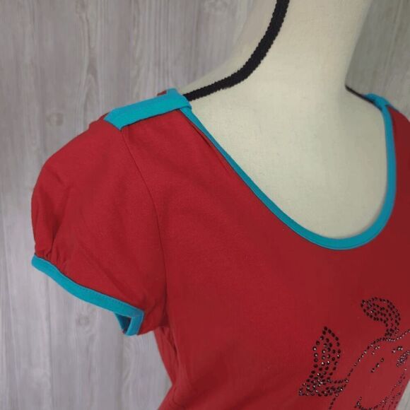 Peanuts Snoopy Babydoll T-Shirt Black Rhinestone Snoopy Outline Red and Blue Sz - Picture 4 of 7